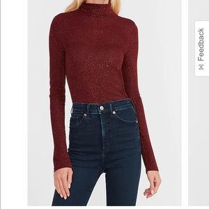 NWT Express Wine Metallic Mock Neck Long Sleeve Tee